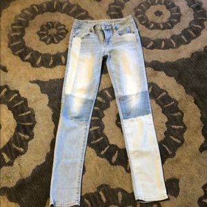 Patchwork high waisted denim jeans